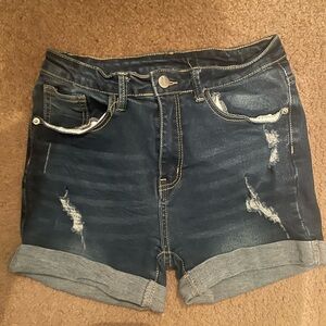 SHEIN Dark Blue Distressed Jean Shorts